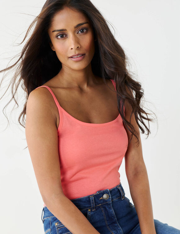 D&eacute;bardeur fines bretelles uni coton biologique(**) (corail)