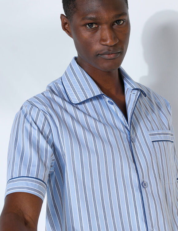 Pyjama short rayures popeline coton (bleu ciel)