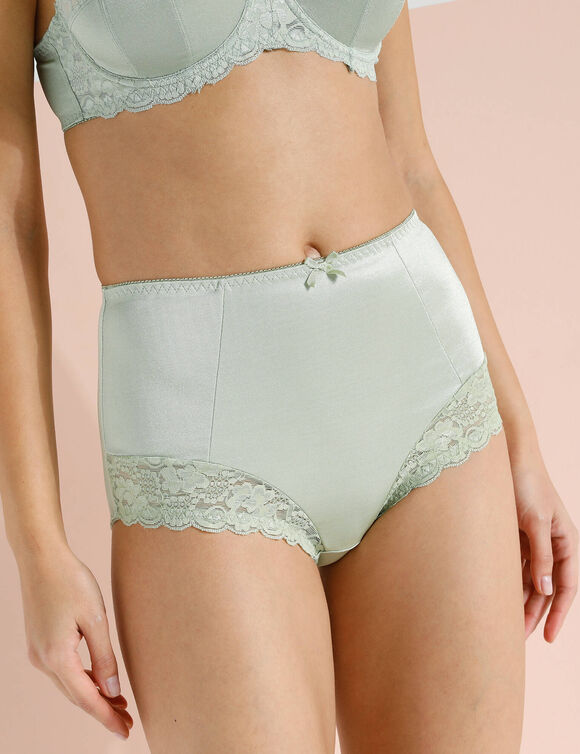 Gaineslip in glanstricot en kant Avila - set van 2 (kaki + linde)