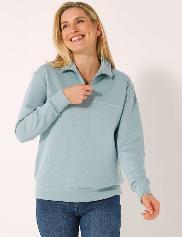 Sweater met opstaande ritskraag in geruwd molton (grijsblauw)
