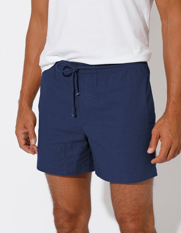 Short in canvas met elastische taille (marine)