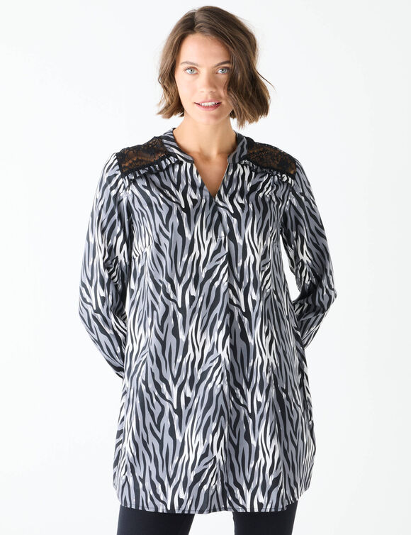 Tuniek met kant en lange mouwen, zebraprint (zwart / grijs)