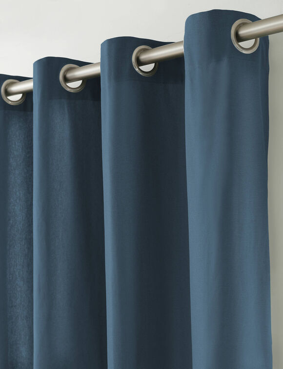 Gordijn in effen zeildoekstof met oogringetjes (blauw)
