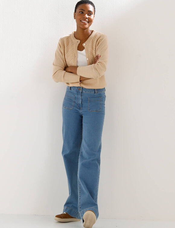 Gilet boutonn&eacute;, maille fantaisie  (beige)