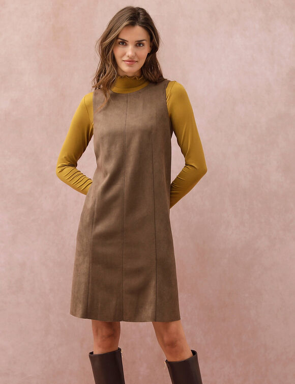 Robe chasuble &eacute;vas&eacute;e, sans manches, su&eacute;dine douce (chocolat)