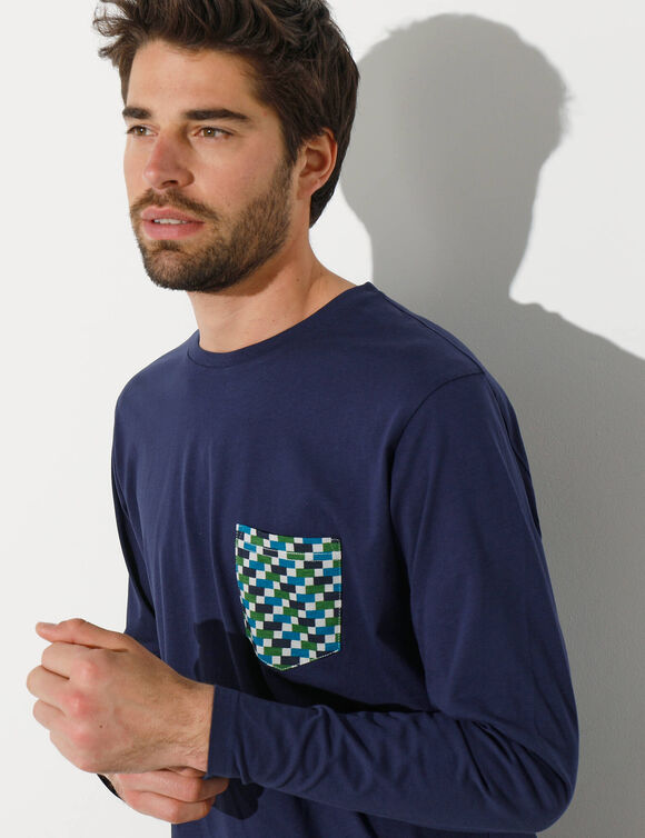 Pyjamashirt met lange mouwen (marine)