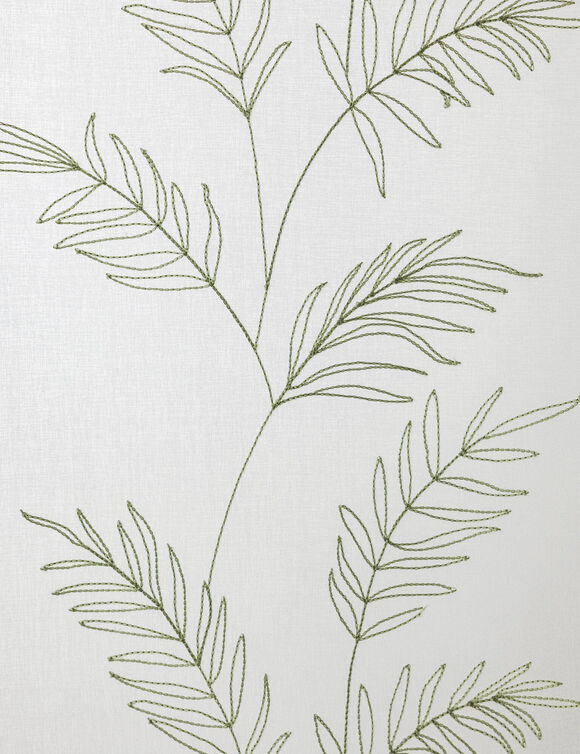 Vitrage voile brodé grandes feuilles - la paire (amande)