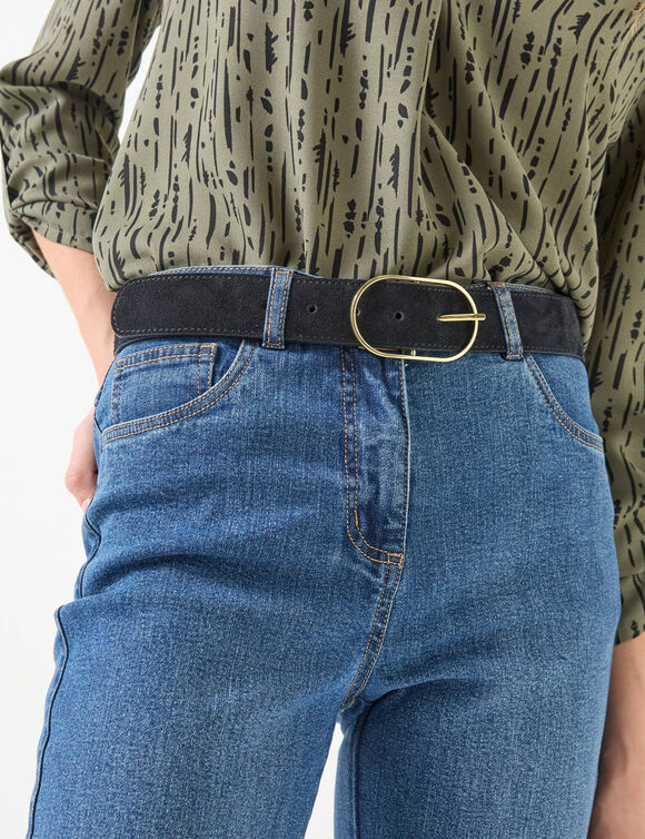 Riem met goudkleurige gesp, su&egrave;desplitleer (zwart)