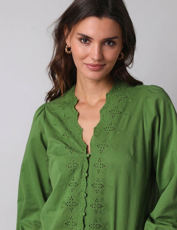 Chemisier broderie anglaise, coton (vert)