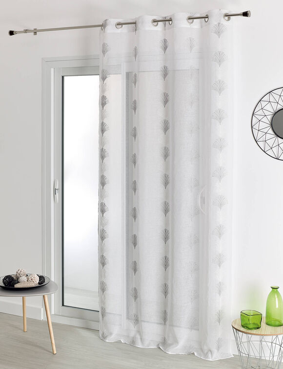 Voilage brodé plumes (blanc / gris)