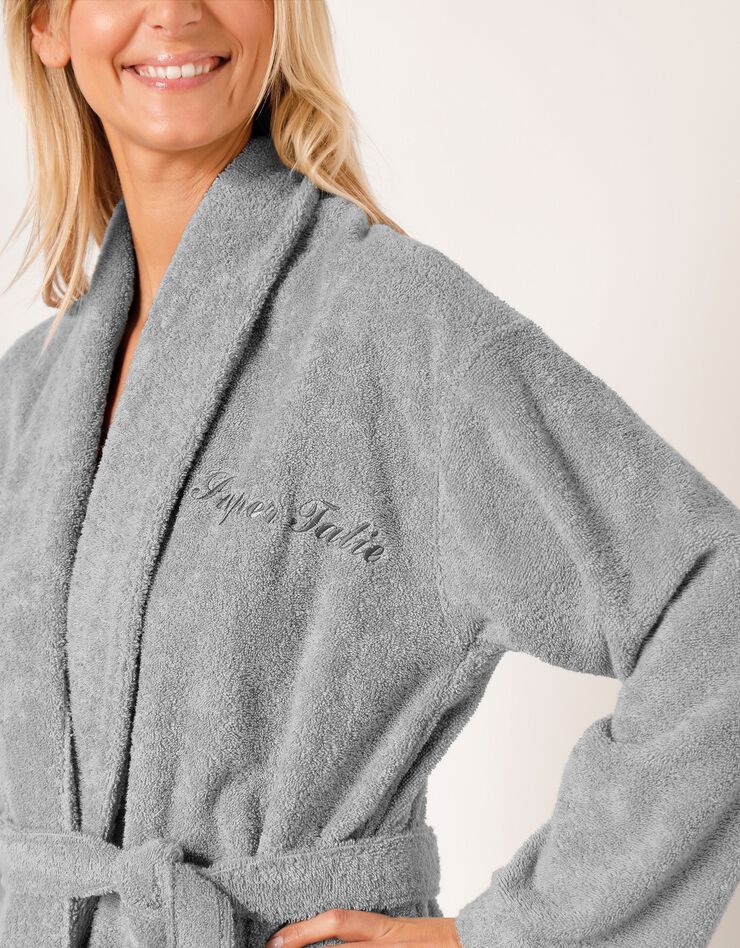 Peignoir mixte adulte éponge bouclette col châle personnalisable (gris)