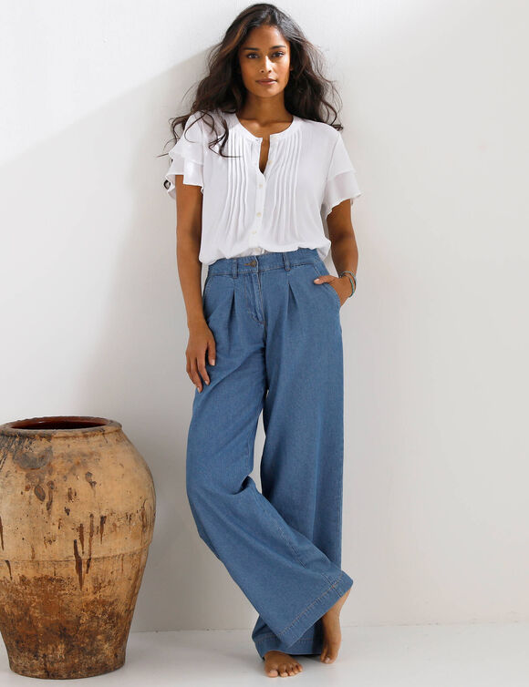 Chemisier manches courtes papillon, cr&eacute;pon (&eacute;cru)