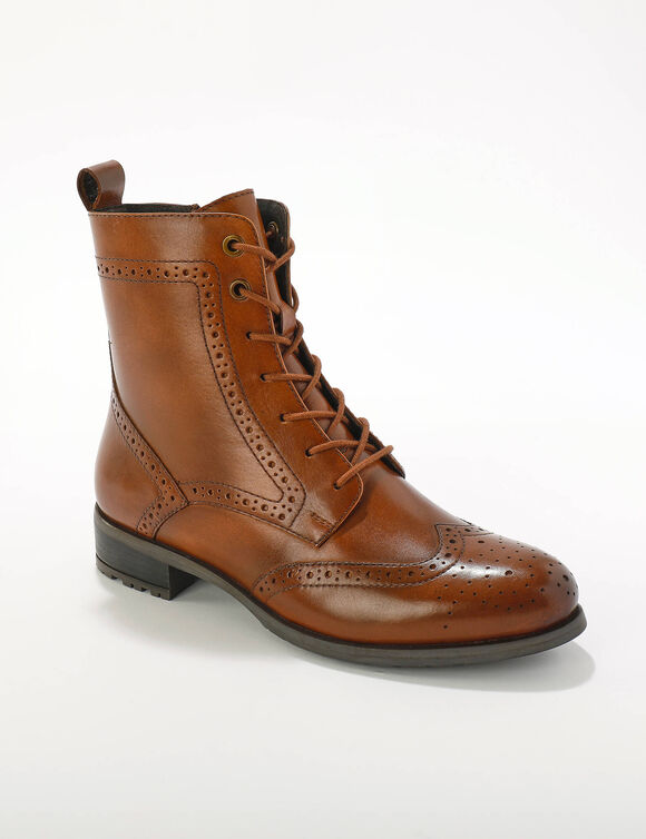 Bottines montantes doublées à lacets en cuir fleuri (marron)