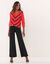 Gestreepte trui met V-hals - mohairtouch (rood / zwart)