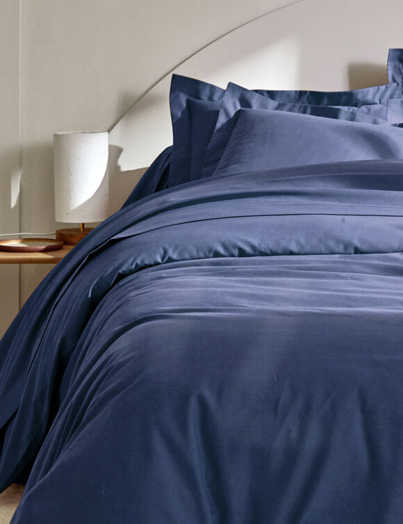 Linge de lit uni coton (marine)
