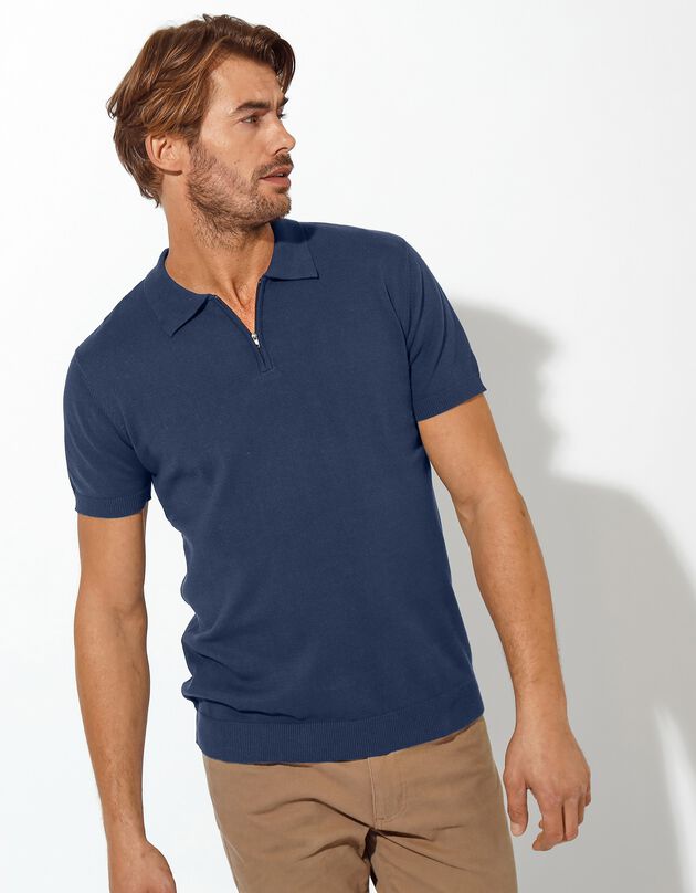 Polo en tricot fin manches courtes (marine)