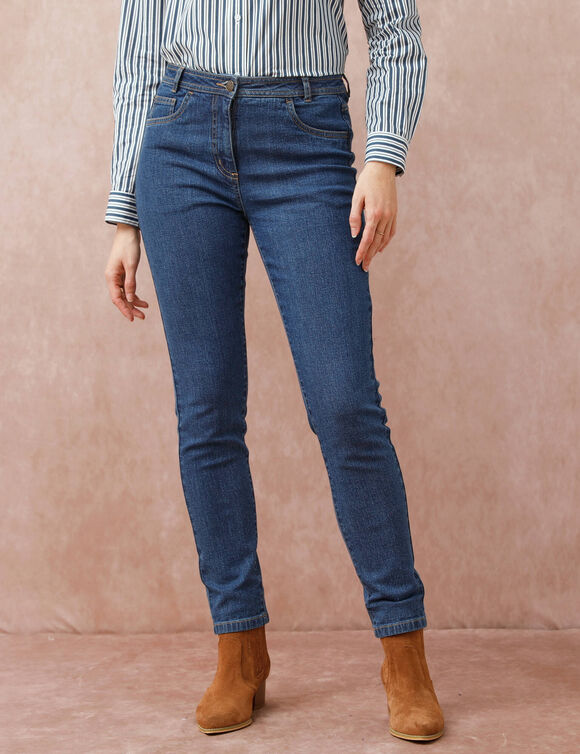 Jean slim taille haute, coupe raccourcie (stone)