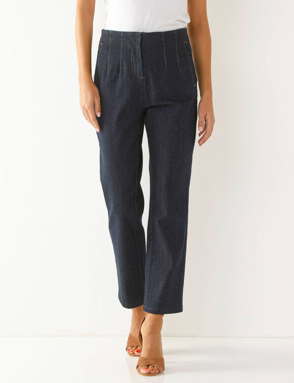 Steungevende 7/8-jeans, hoge taille (raw)