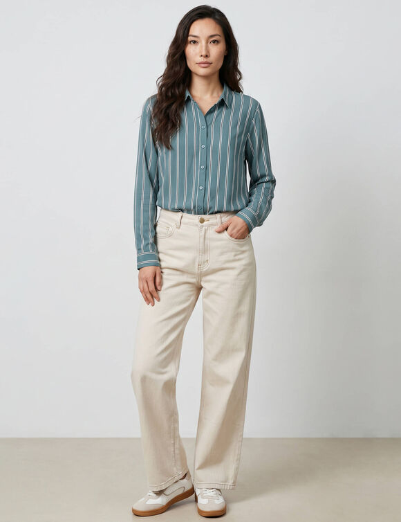 Gestreepte blouse met knopen en gestreepte print (eendenblauw)