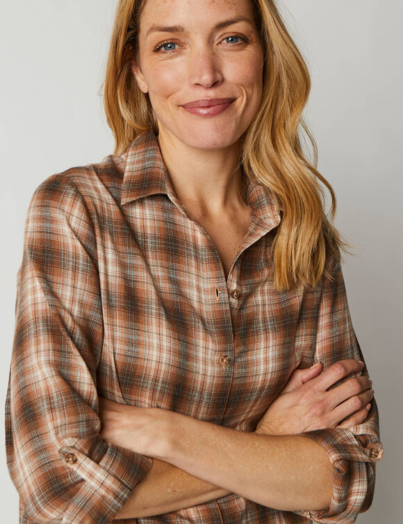 Chemise longue à carreaux flanelle (caramel)