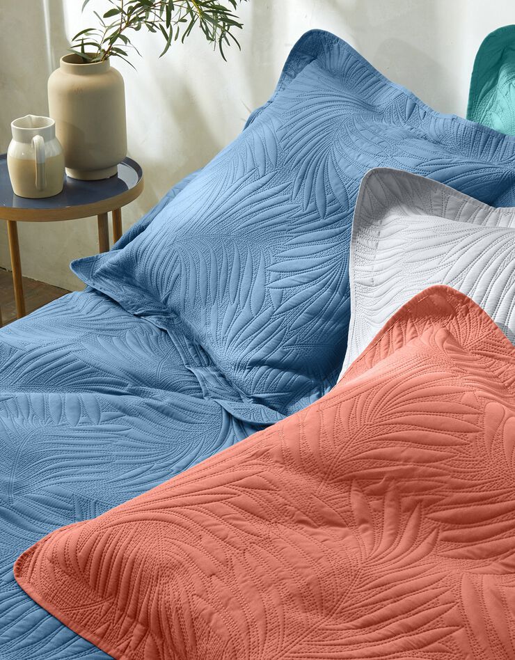 Couvre-lit uni matelassé reliéfé "feuillage" (bleu grisé)