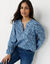 Blouse imprim&eacute;e en coton ,col fendu (bleu / marine)