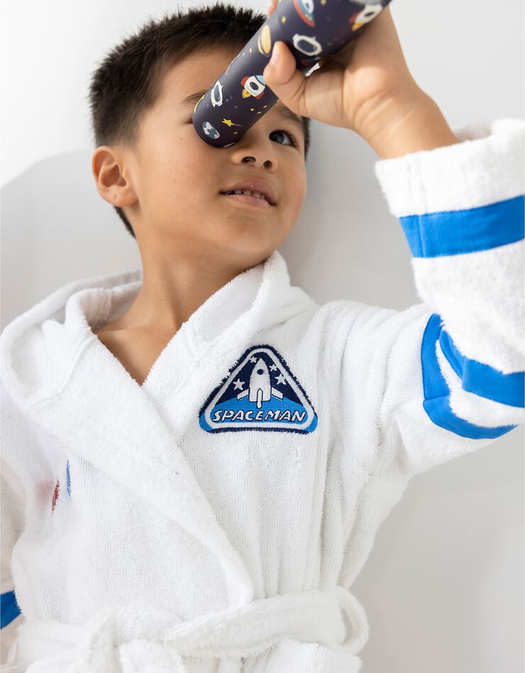 Peignoir de bain enfant astronaute éponge coton - 340g/m2 (blanc)