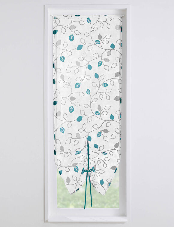 Store vitrage clairi&egrave;re voile imprim&eacute; feuilles (&eacute;meraude)
