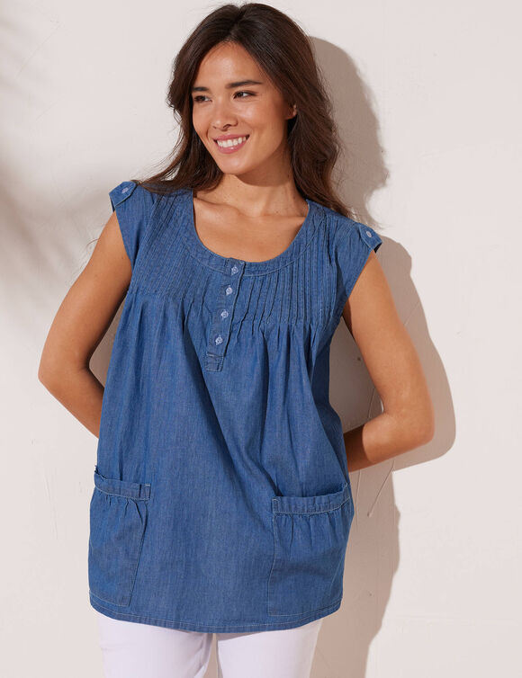 Uitlopende tuniek met ronde hals, denim (jeans)