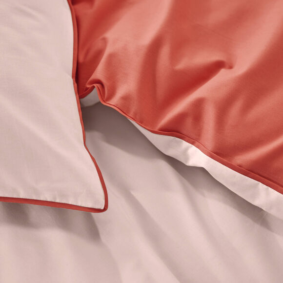 Linge de lit uni bicolore coton (potiron / rose poudr&eacute;)
