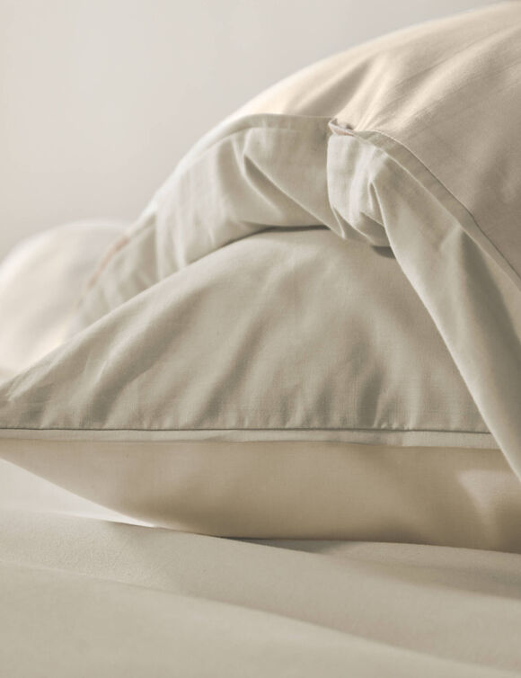 Linge de lit uni bicolore coton (écru / sable)