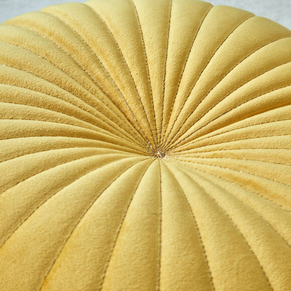 Coussin rond capitonné en velours (jaune)