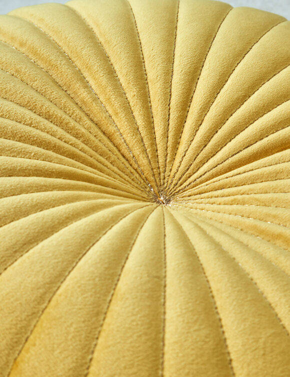 Coussin rond capitonné en velours (jaune)