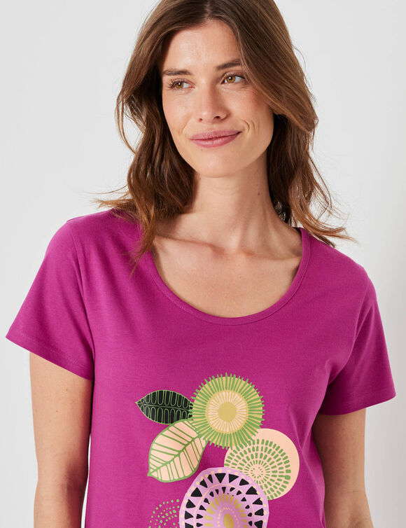 Chemise de nuit courte manches courtes motif "rosaces" (violine)