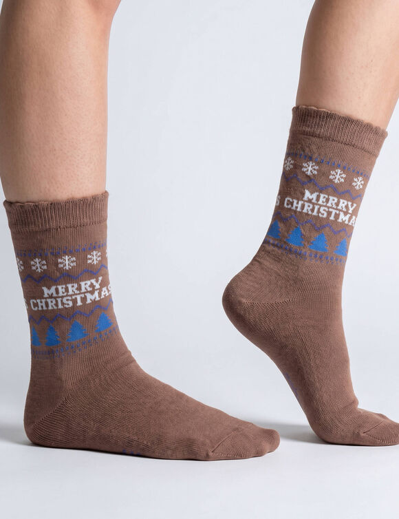 Chaussettes de No&euml;l - lot de 3 paires (caramel + prune + bleu)