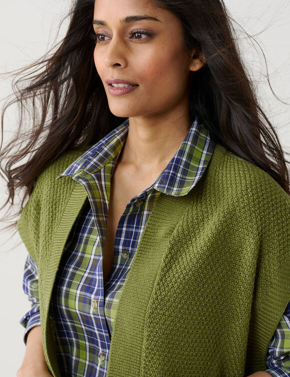 Gilet sans manches, maille fantaisie (vert mousse)