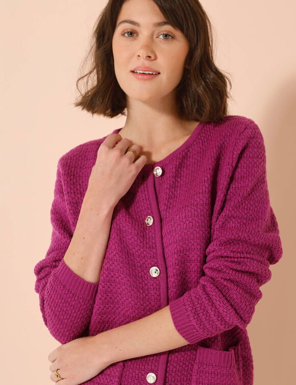 Cardigan uni maille fantaisie (violine)