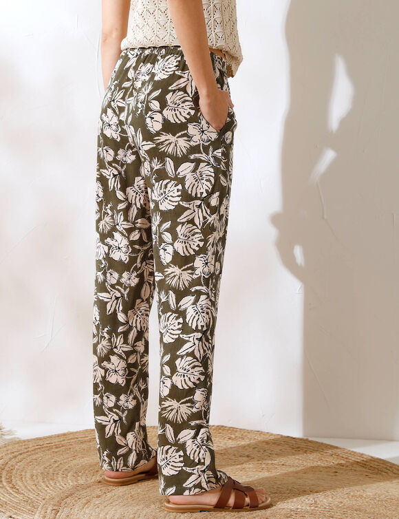 Pantalon large fluide imprimé, coupe large (kaki / écru)