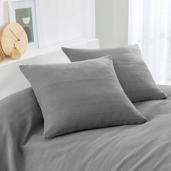 Housse coussin unie coton tissage artisanal - lot de 2 (gris perle)