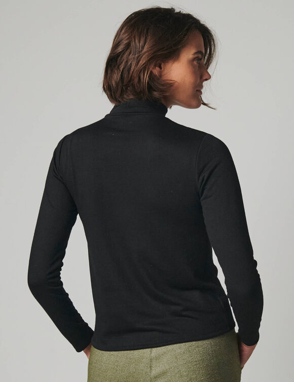 T-shirt col montant, maille gaufr&eacute;e (noir)