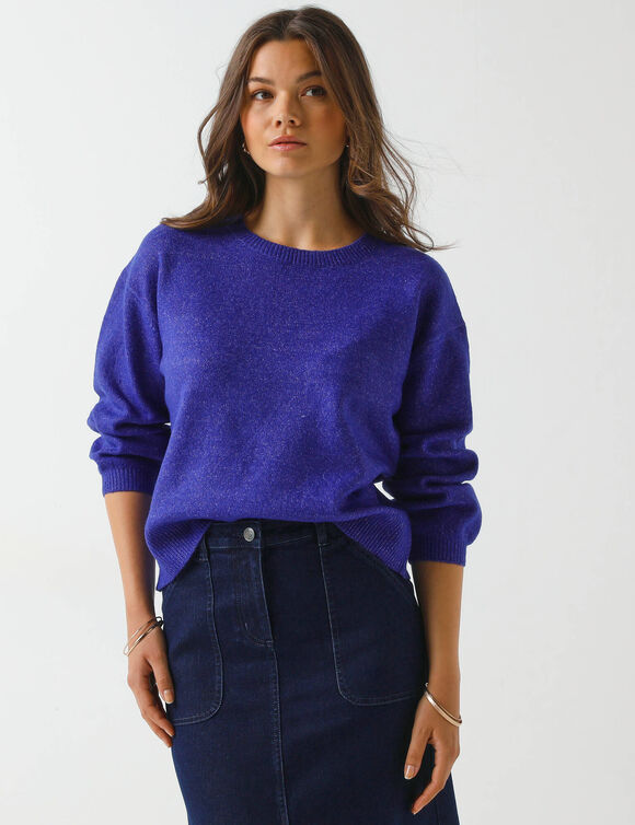 Pull loose manches blousantes, maille chinée en laine mélangée (violet)