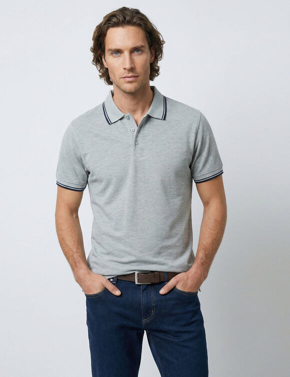 Polo uni maille piqu&eacute;e manches courtes (gris chin&eacute;)