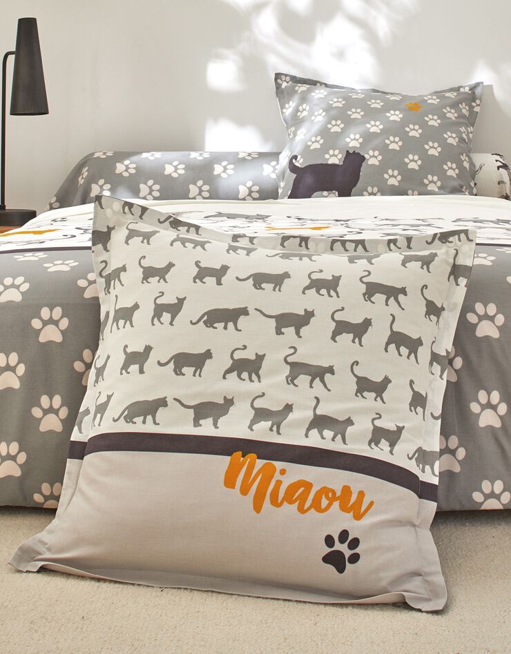 Linge de lit Robby imprimé chats - coton (gris)