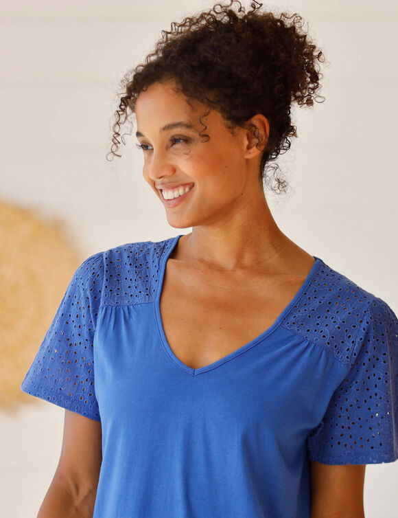 Kort nachthemd in molton met lange mouwen (blauw)