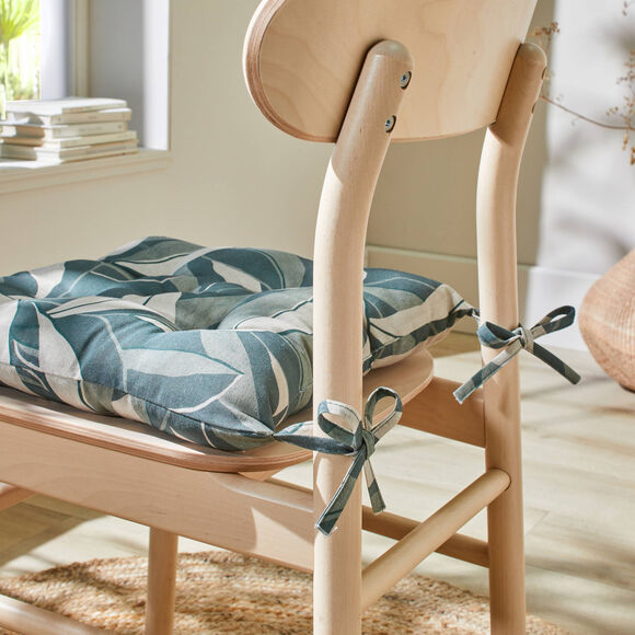 Vierkant stoelkussentje met bladerenprint - set van 2 (groen)