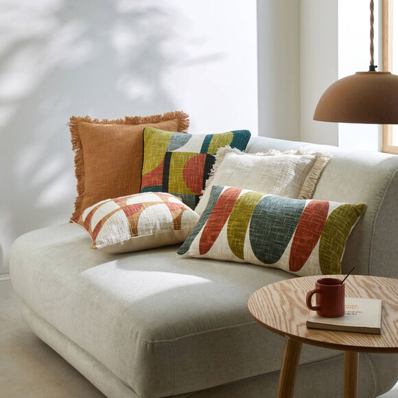 Coussin imprimé géométrique (écru / vert)
