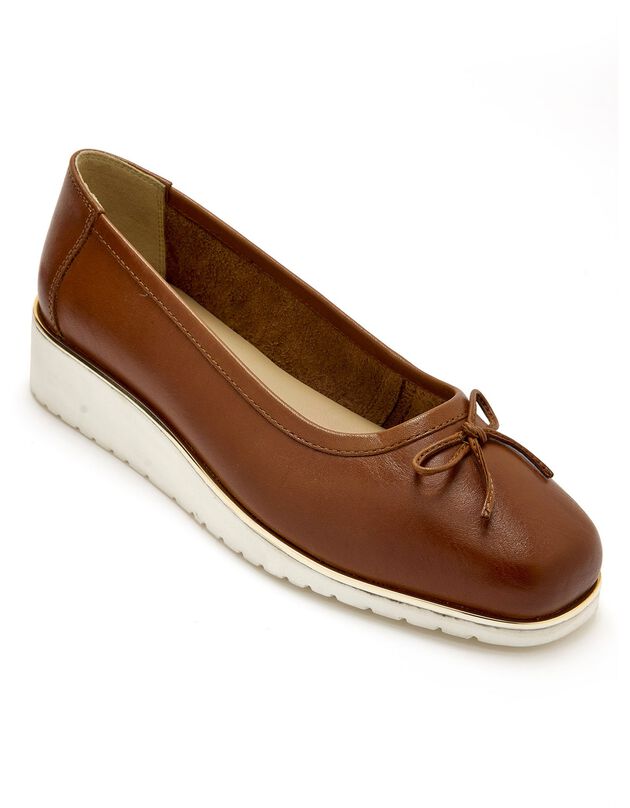 Ballerines en cuir à petit nœud, petit compensé (marron)
