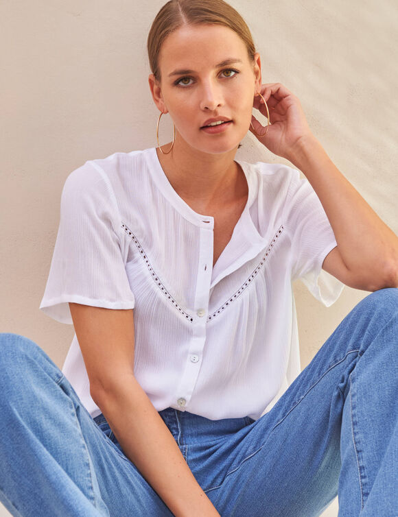 Chemisier boutonn&eacute; manches courtes "papillon"  (blanc)