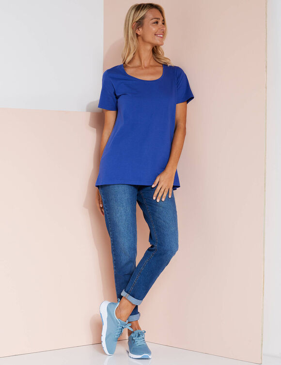 T-shirt uni col rond, coton biologique(**) (bleu dur)