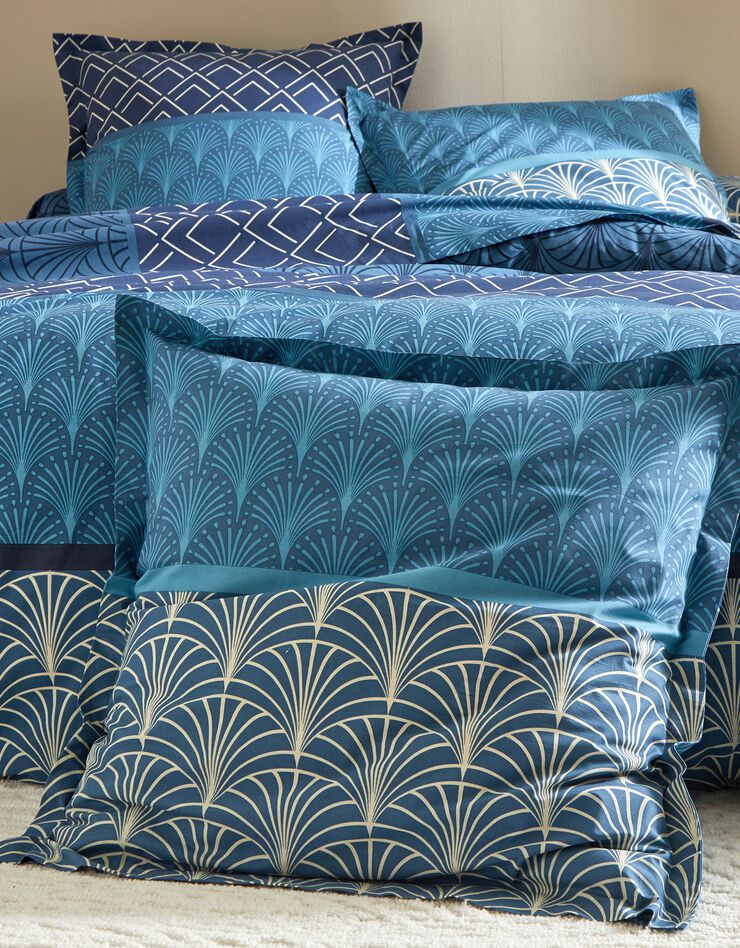 Linge de lit Eddy en coton à motifs graphiques (marine)